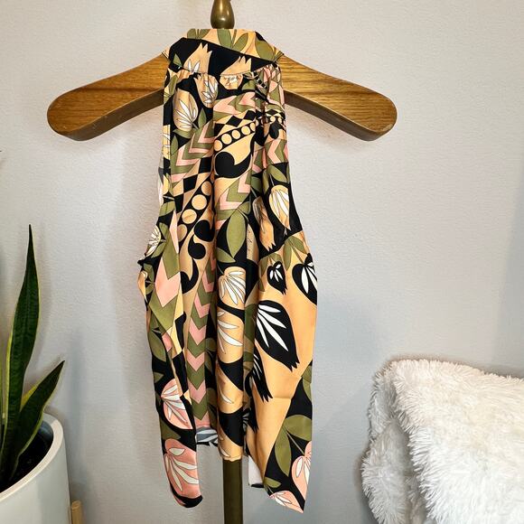 Flora Bea NYC Designer Tyla Top Giddy Up 100% Silk Halter Abstract Top Size M - Picture 4 of 8